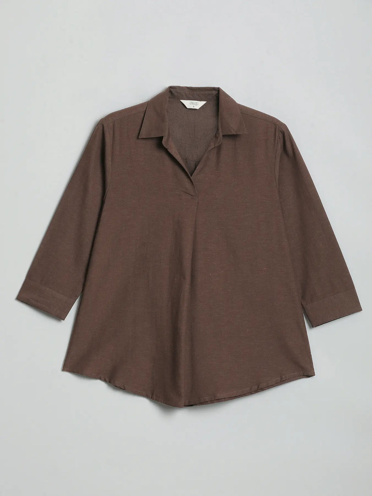 Women Dark Brown Flowy Linen Pleated Kurta