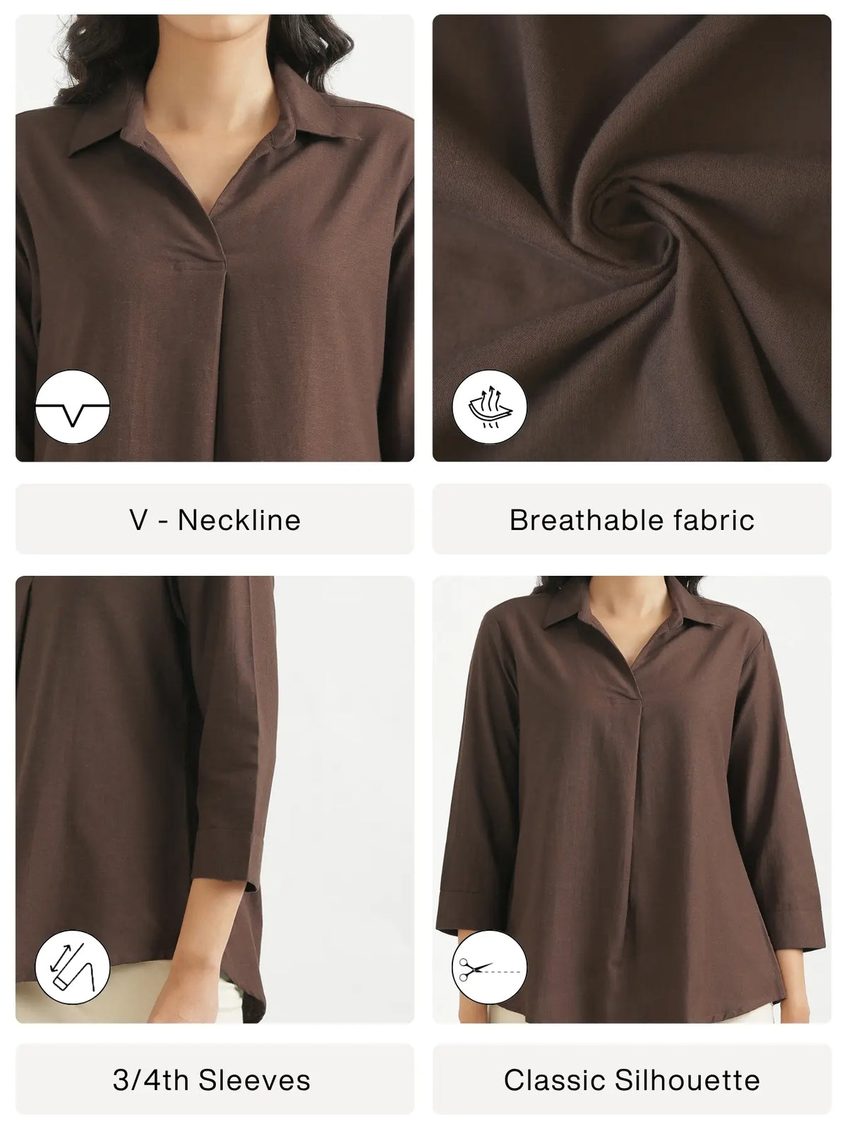 Women Dark Brown Flowy Linen Pleated Kurta
