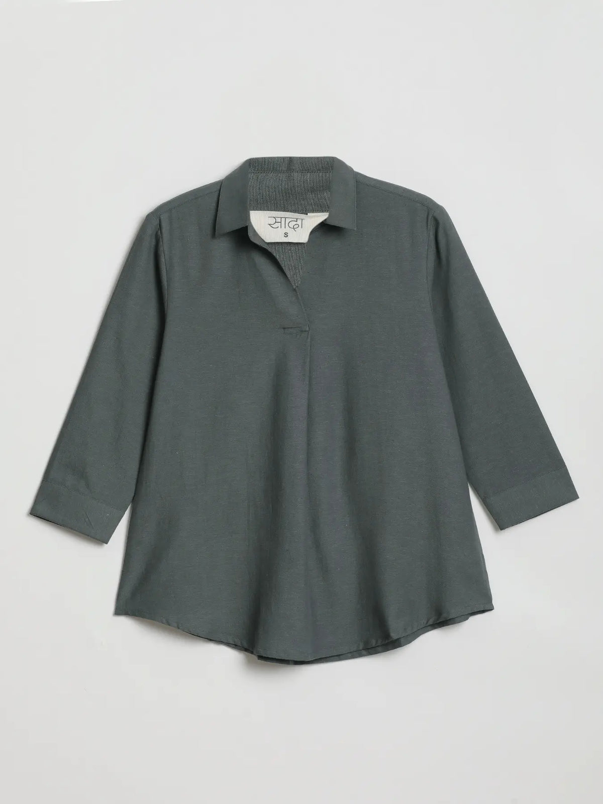 Women German Grey Flowy Linen Pleated Kurta