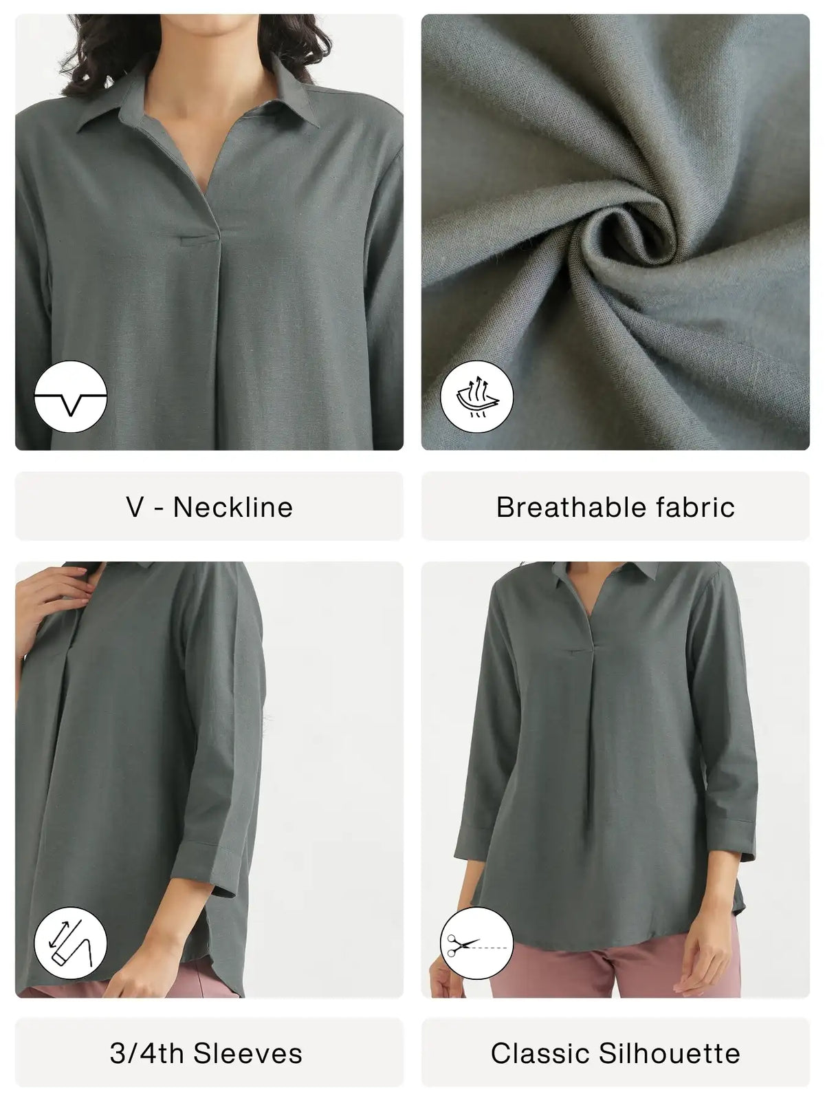 Women German Grey Flowy Linen Pleated Kurta
