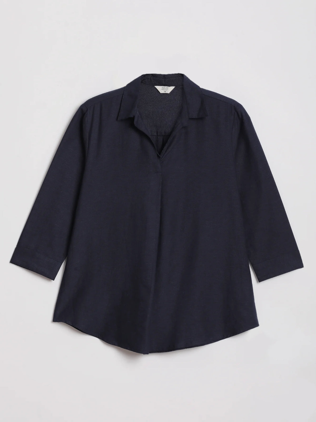 Women Navy Blue Flowy Linen Pleated Kurta