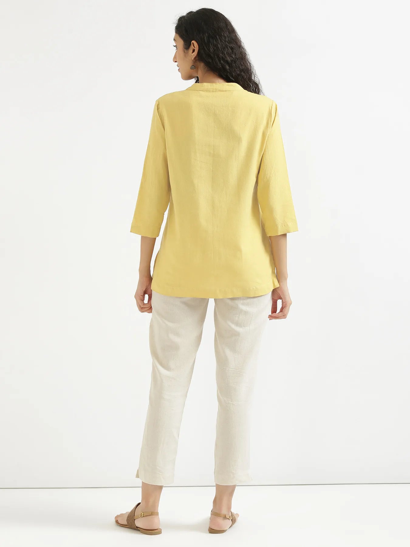 Women Lemon Yellow Airy Linen Short Kurta