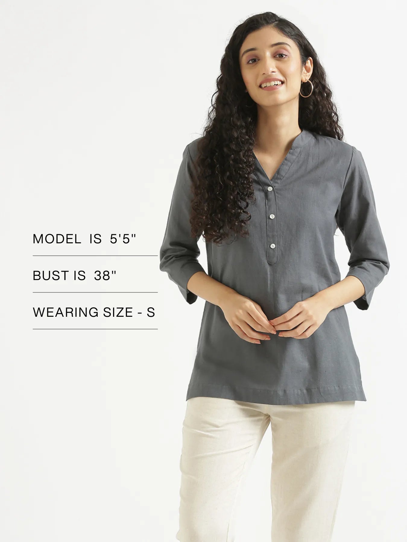 Women Slate Grey Airy Linen Short Kurta