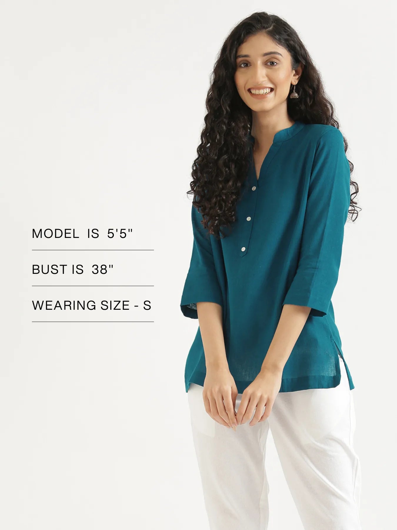 Women Turquoise Airy Linen Short Kurta