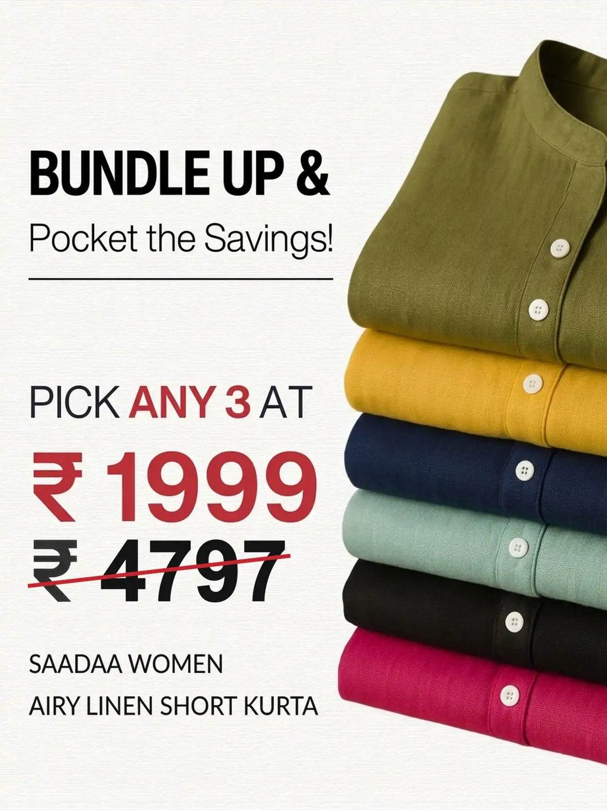 Pick Any 3 banner - Pick Any 3 Women Airy Linen Short Kurta