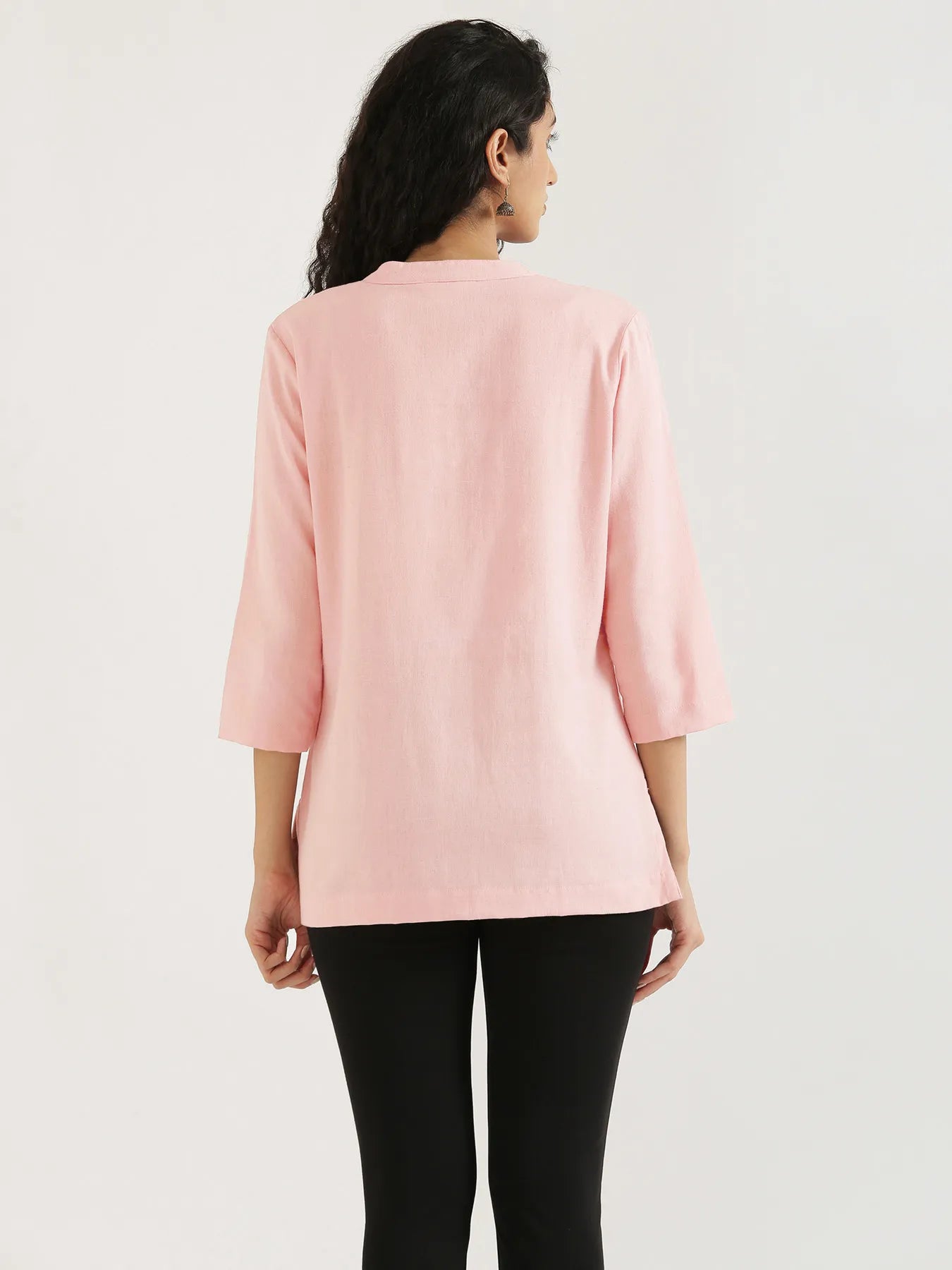 Women Salmon Pink Airy Linen Short Kurta