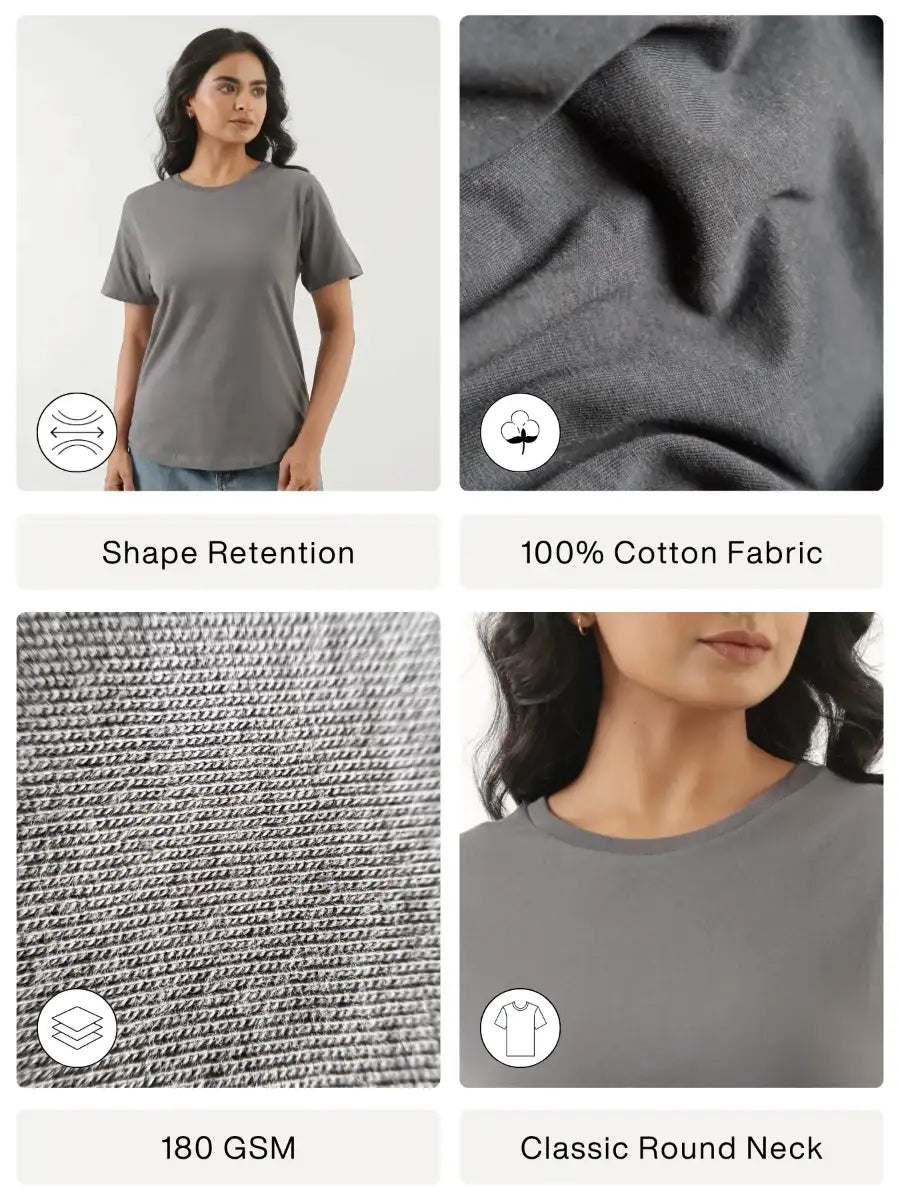 Women German Grey Round Neck T-shirt