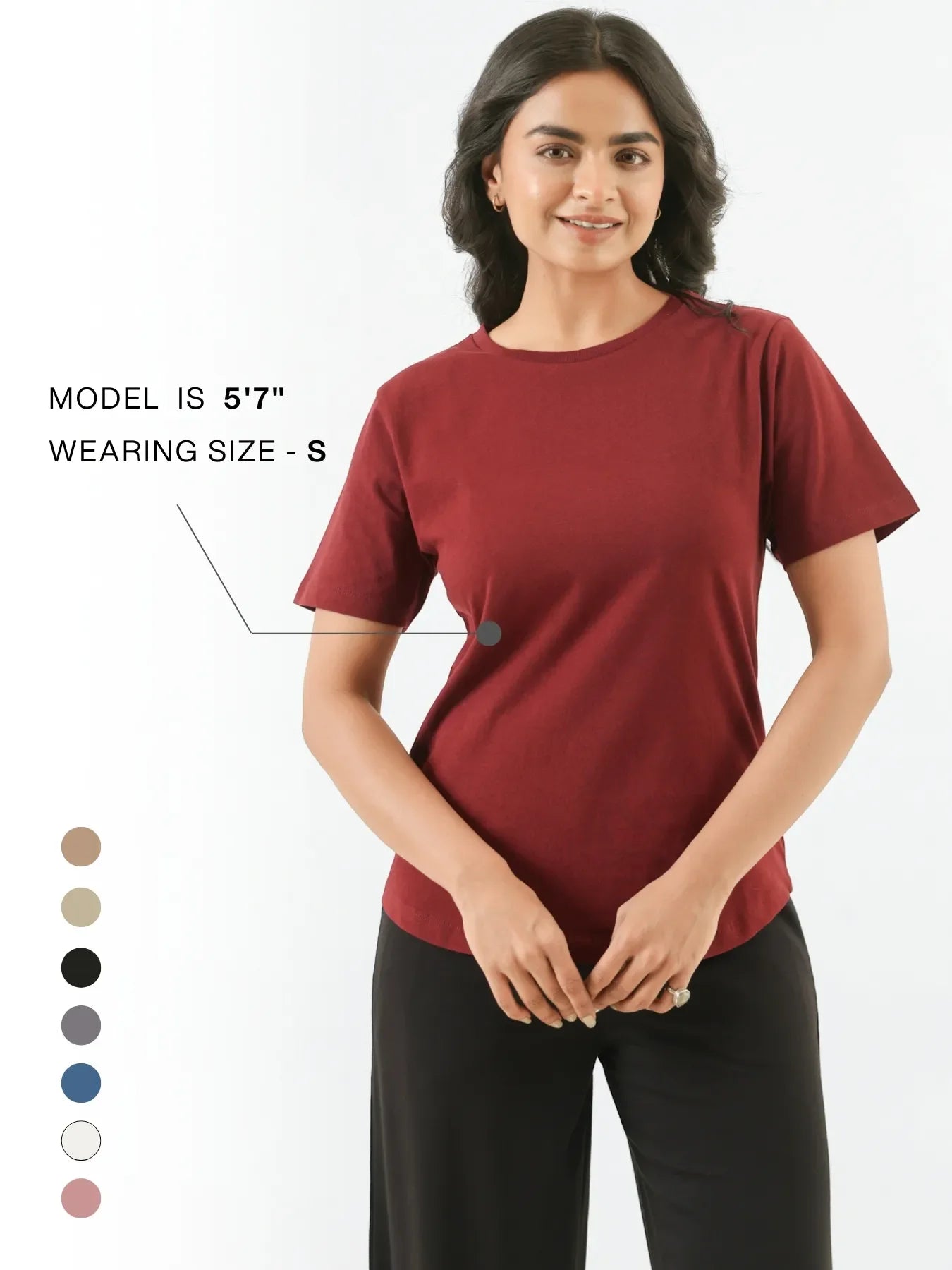 Women Maroon Round Neck T-shirt