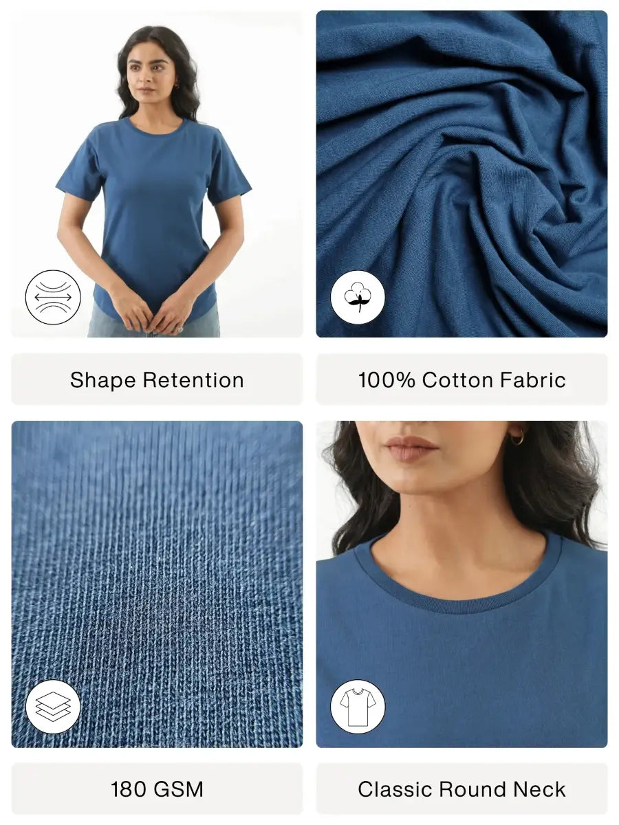Women Midnight Blue Round Neck T-shirt