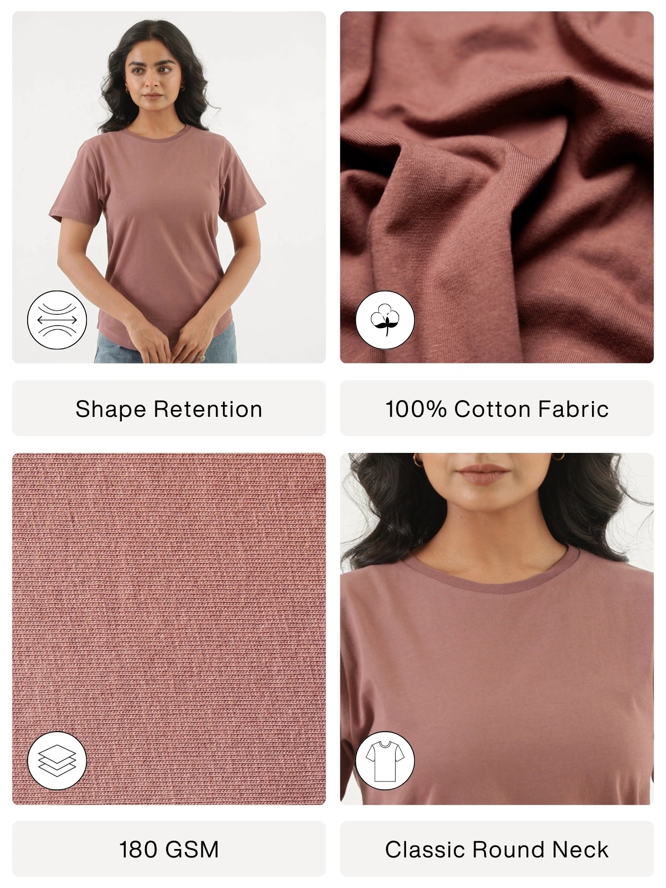 Women Rose Taupe Round Neck T-shirt