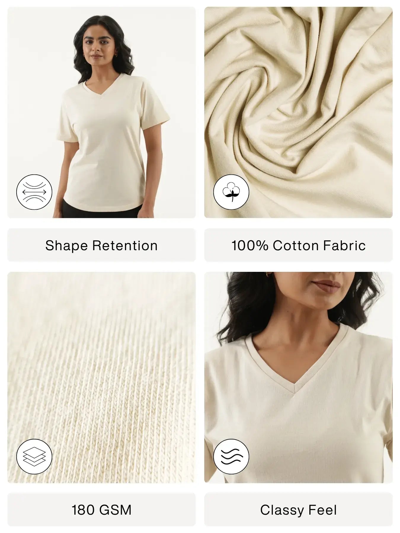 Women Beige V-neck T-shirt