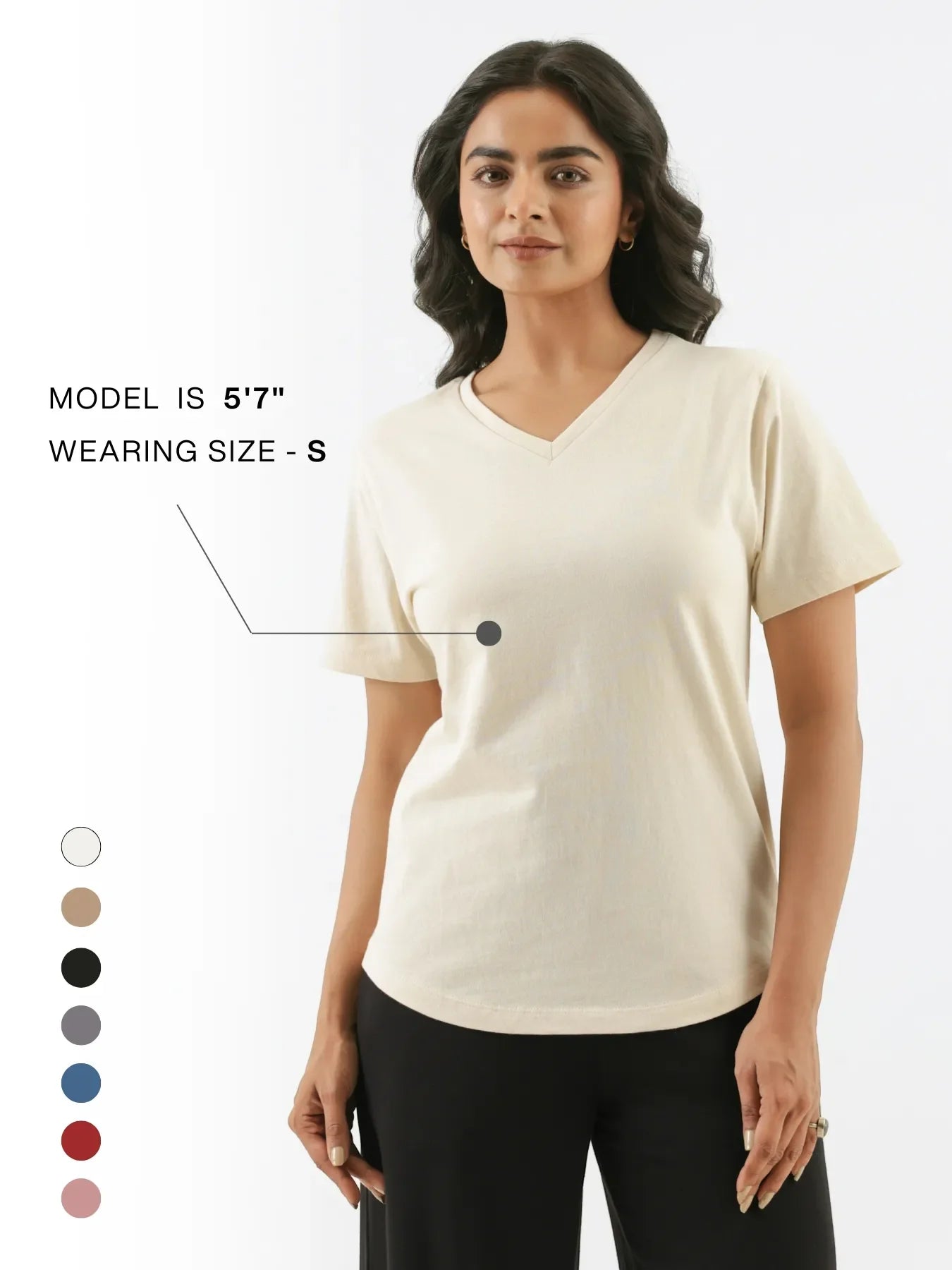 Women Beige V-neck T-shirt