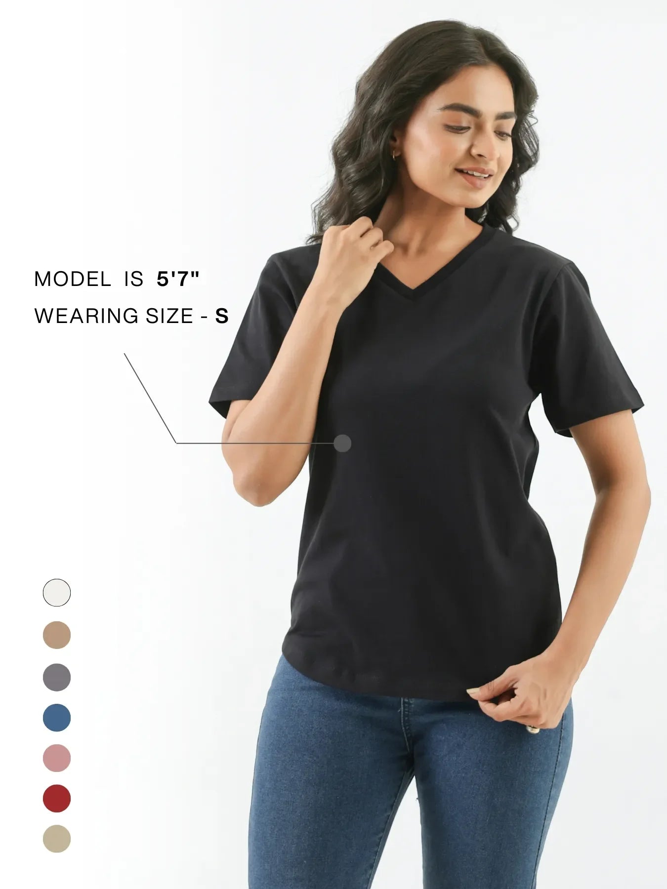 Women Black V-neck T-shirt