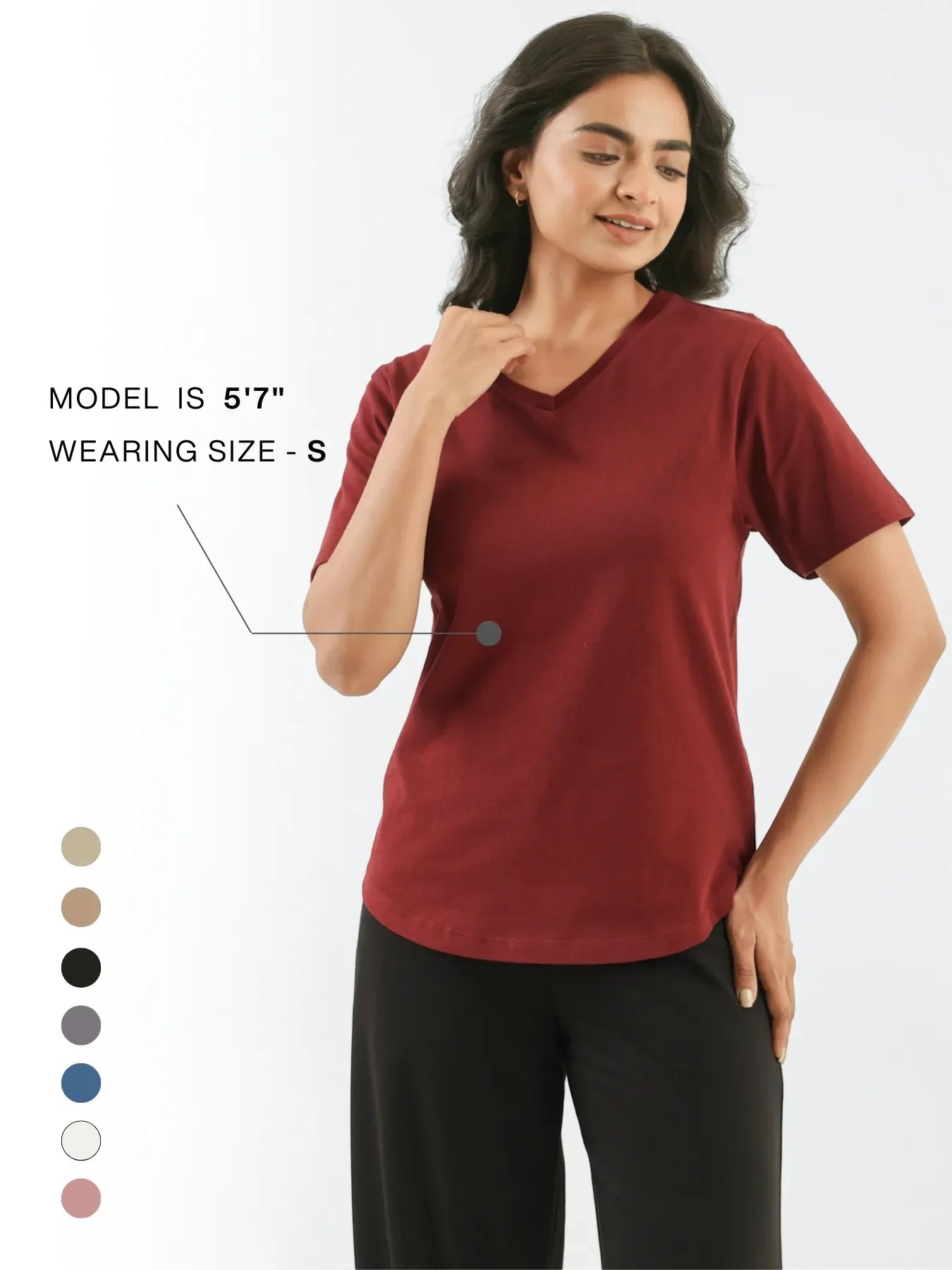 Women Maroon V-neck T-shirt