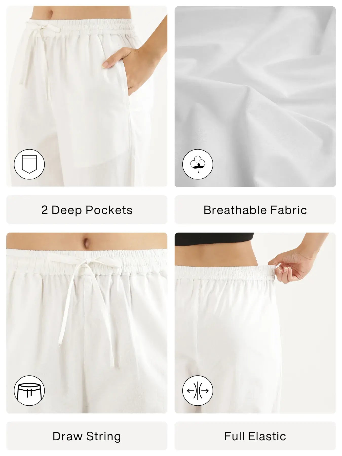 Women White Cotton Straight Pant