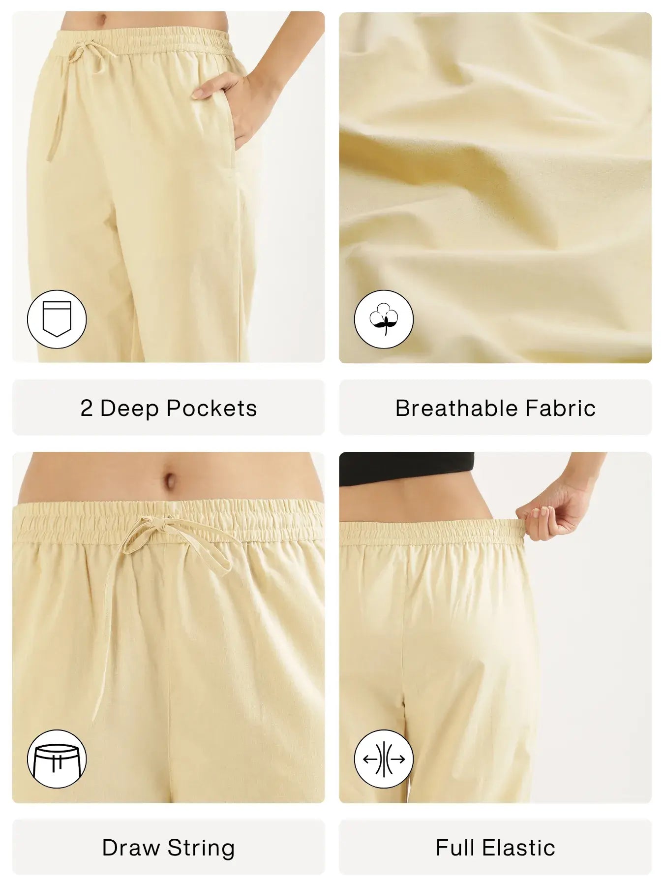Women Beige Cotton Straight Pant