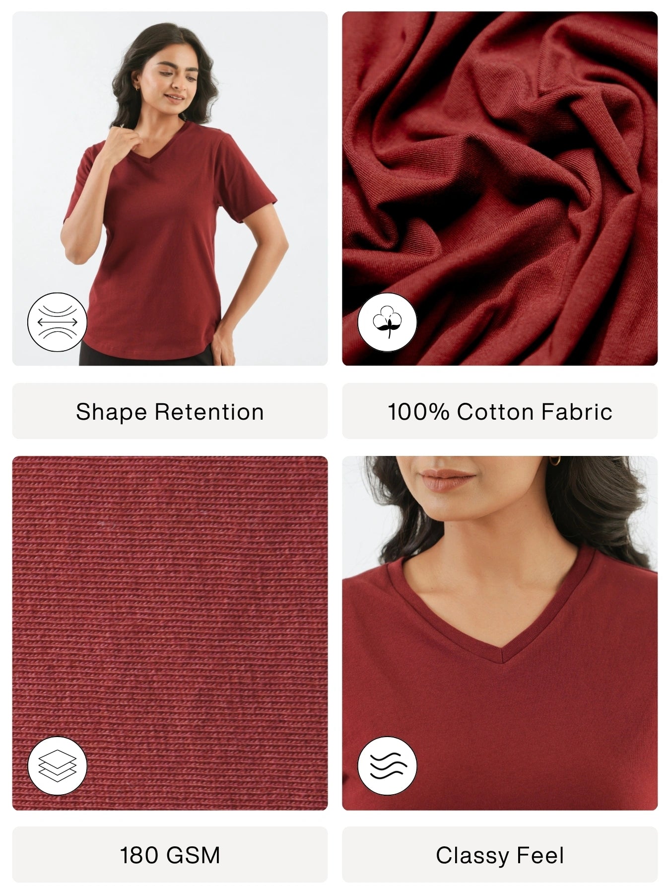 Women Maroon V-neck T-shirt