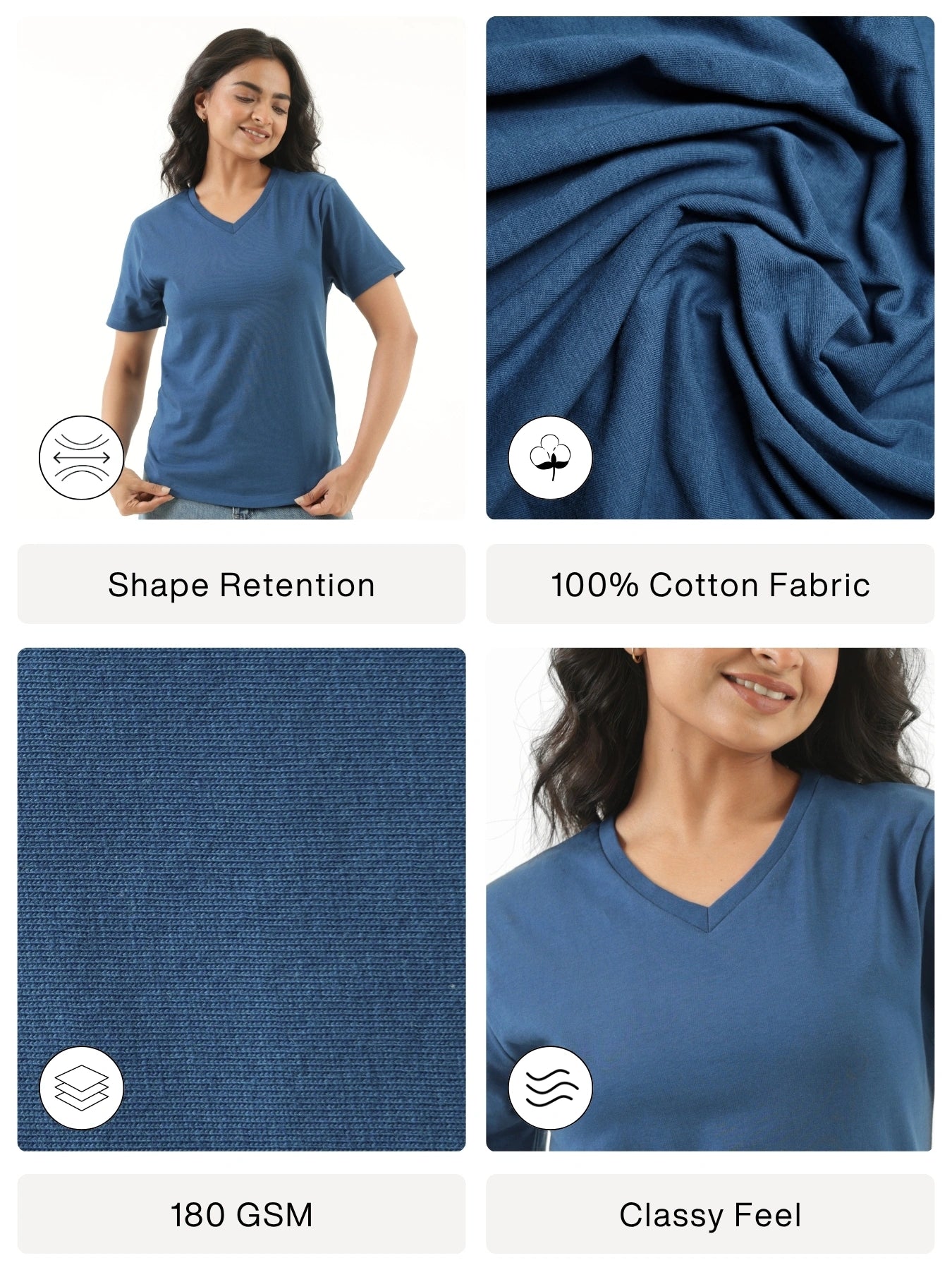 Women Midnight Blue V-neck T-shirt