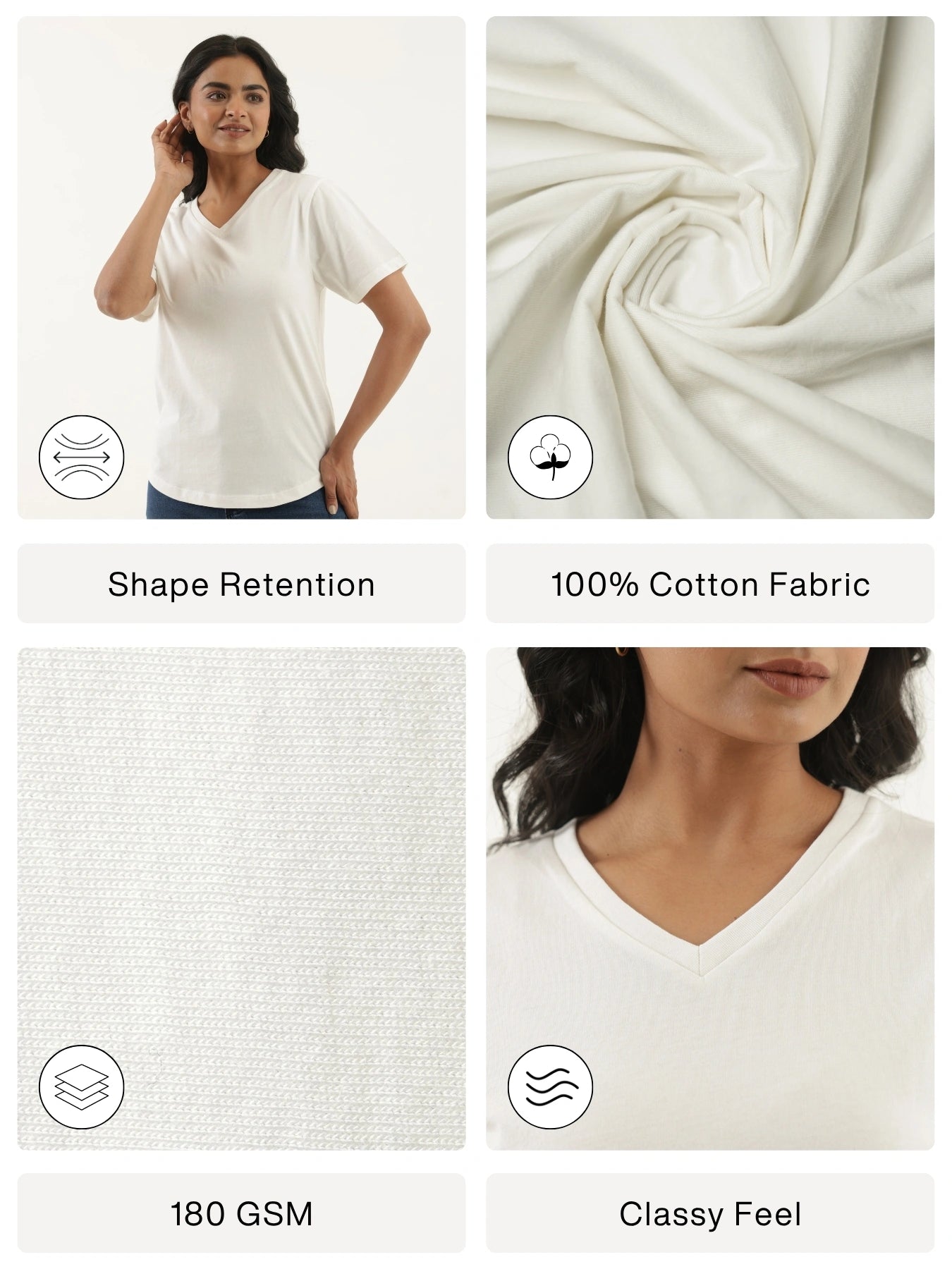 Women Off White V-neck T-shirt