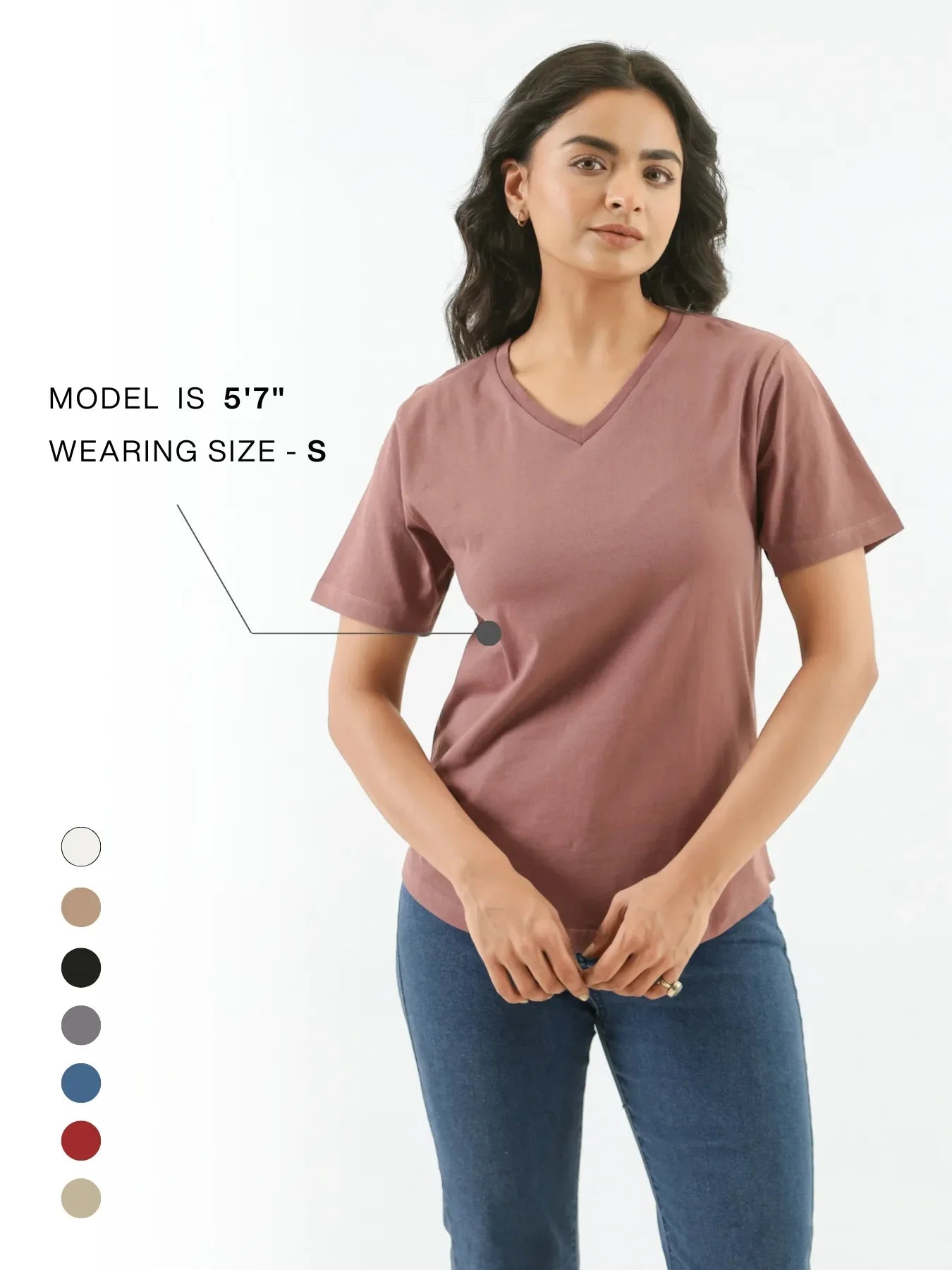 Women Rose Taupe V-neck T-shirt