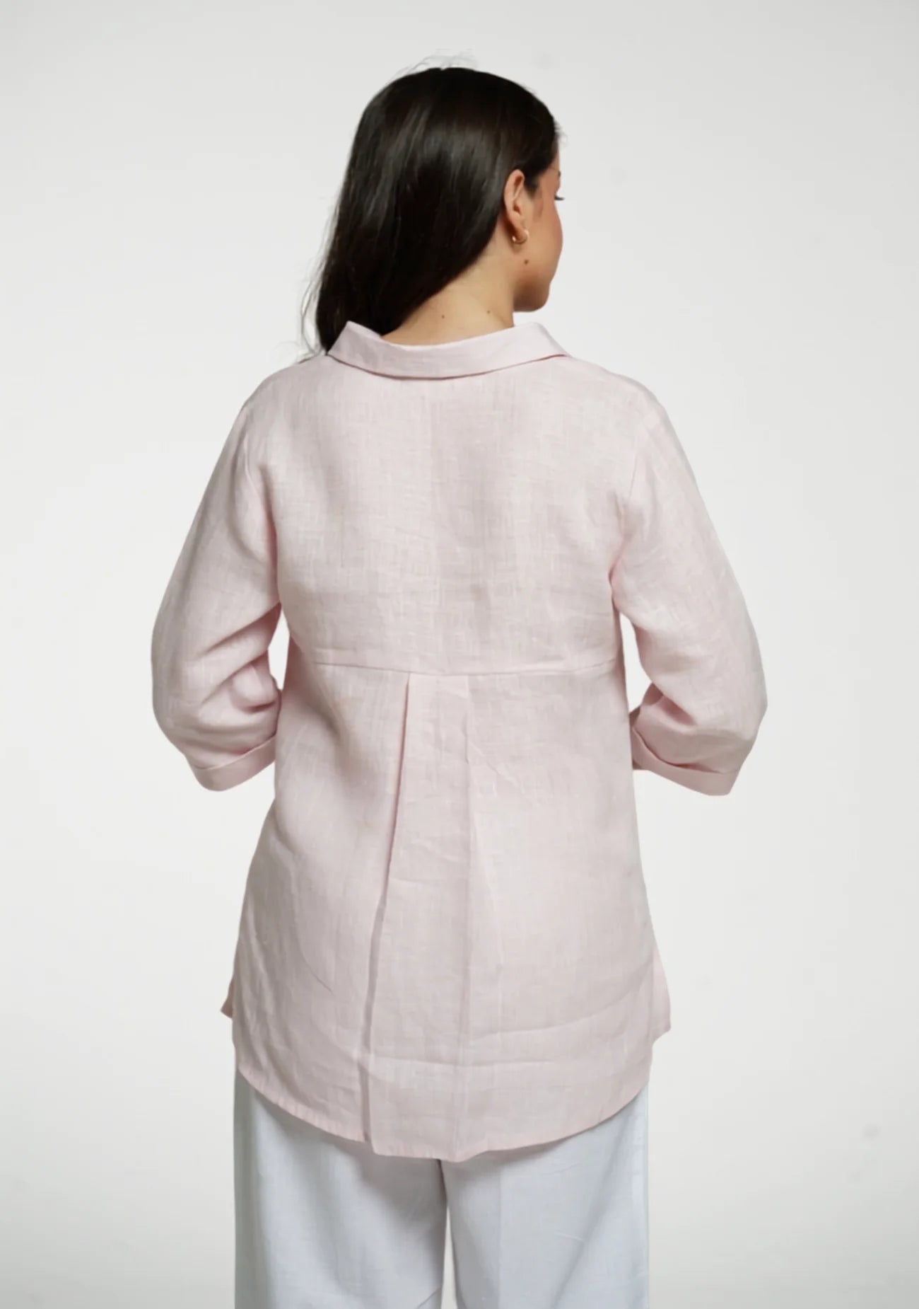 Women Blush Pink Pure Linen Collared Shirt Top