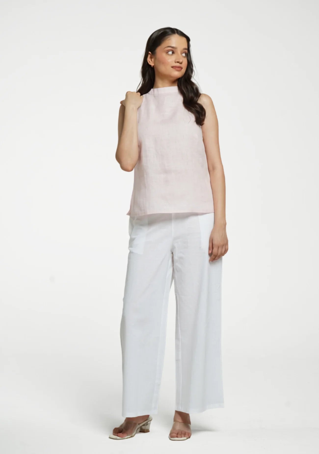 Women Blush Pink Pure Linen Halter Neck Top