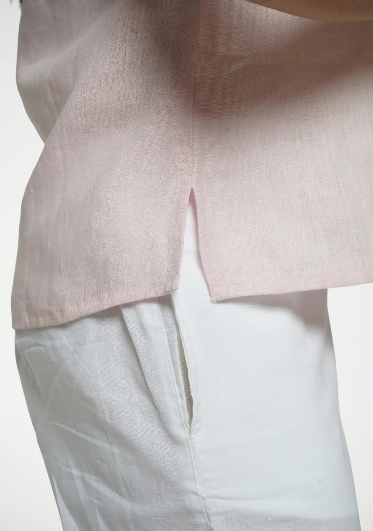 Women Blush Pink Pure Linen Halter Neck Top