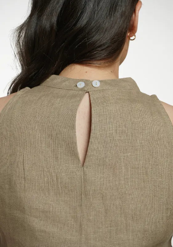 Women Khakhi Pure Linen Halter Neck Top