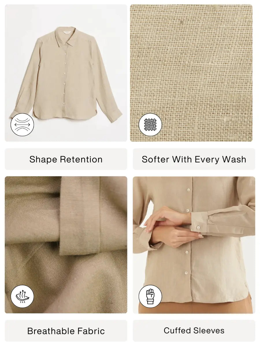 Women Taupe Pure Linen Shirt