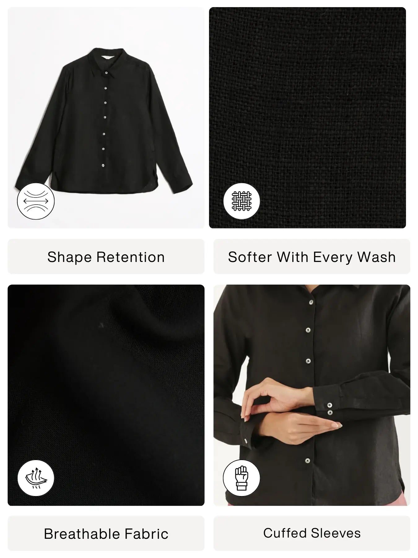 Women Black Pure Linen Shirt