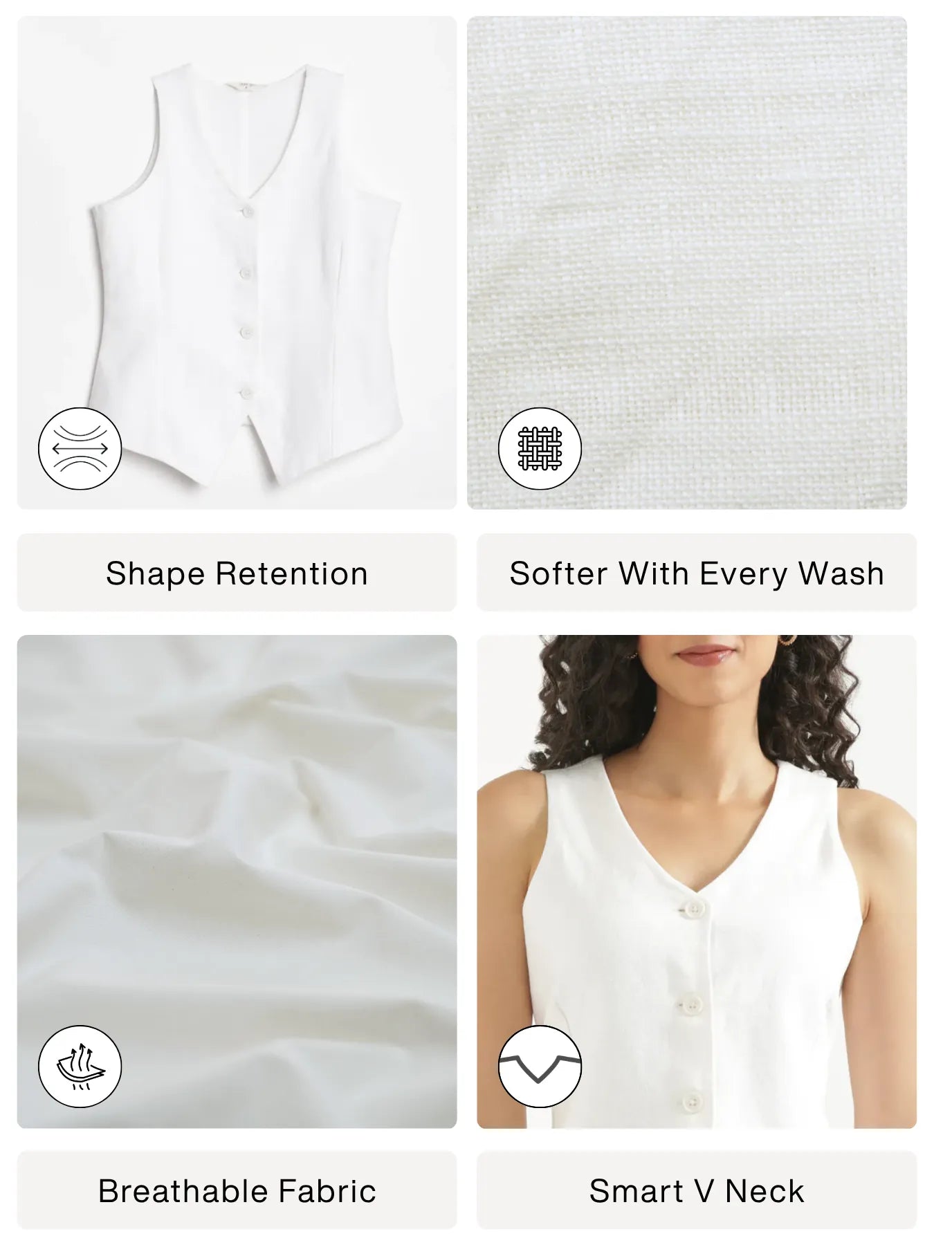 Women White Linen Blend Waist Coat
