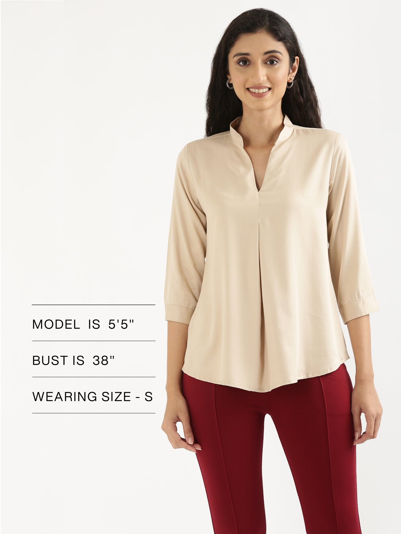 Women Beige Viscose Pleated Top
