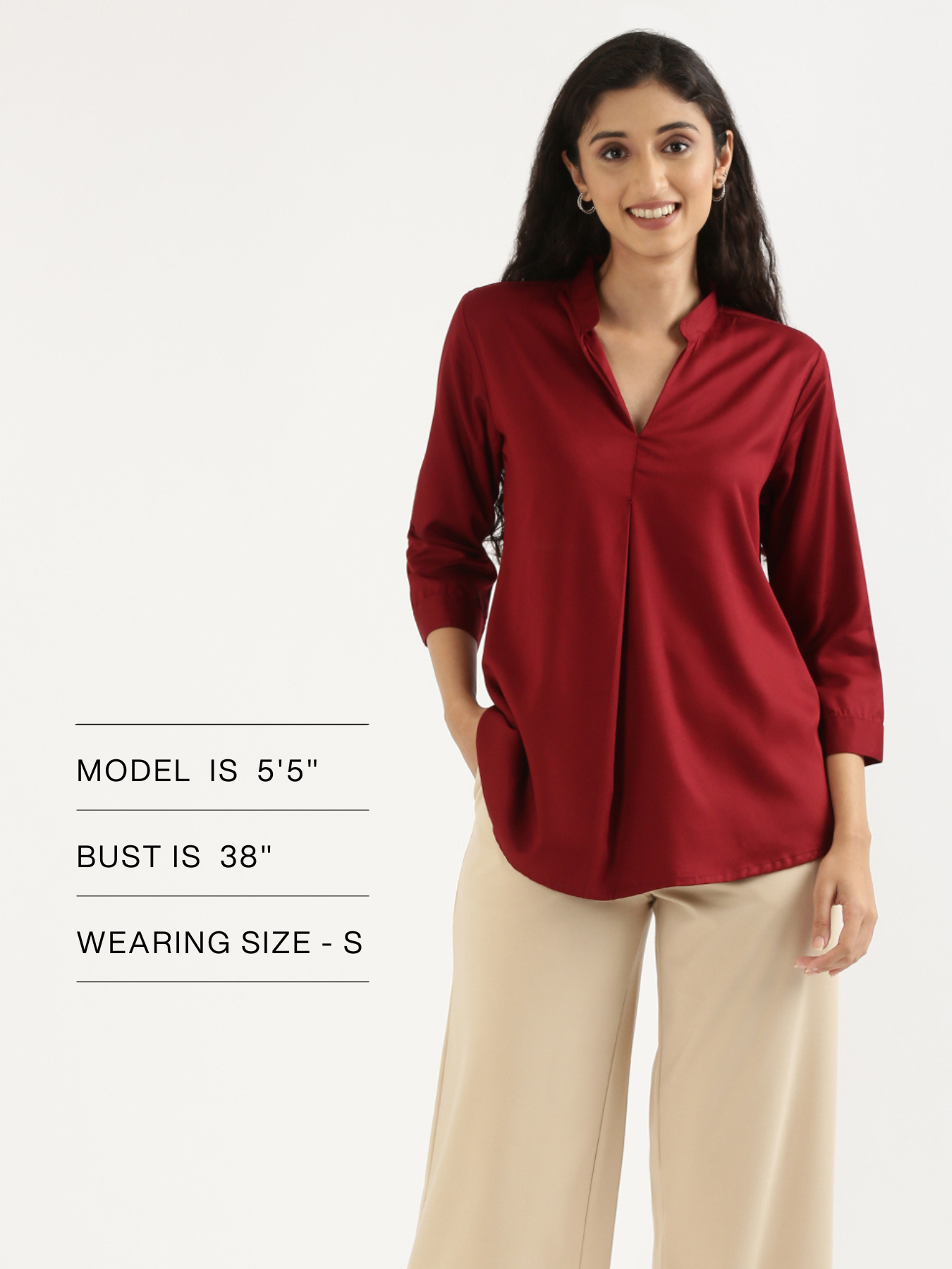 Women Maroon Viscose Pleated Top
