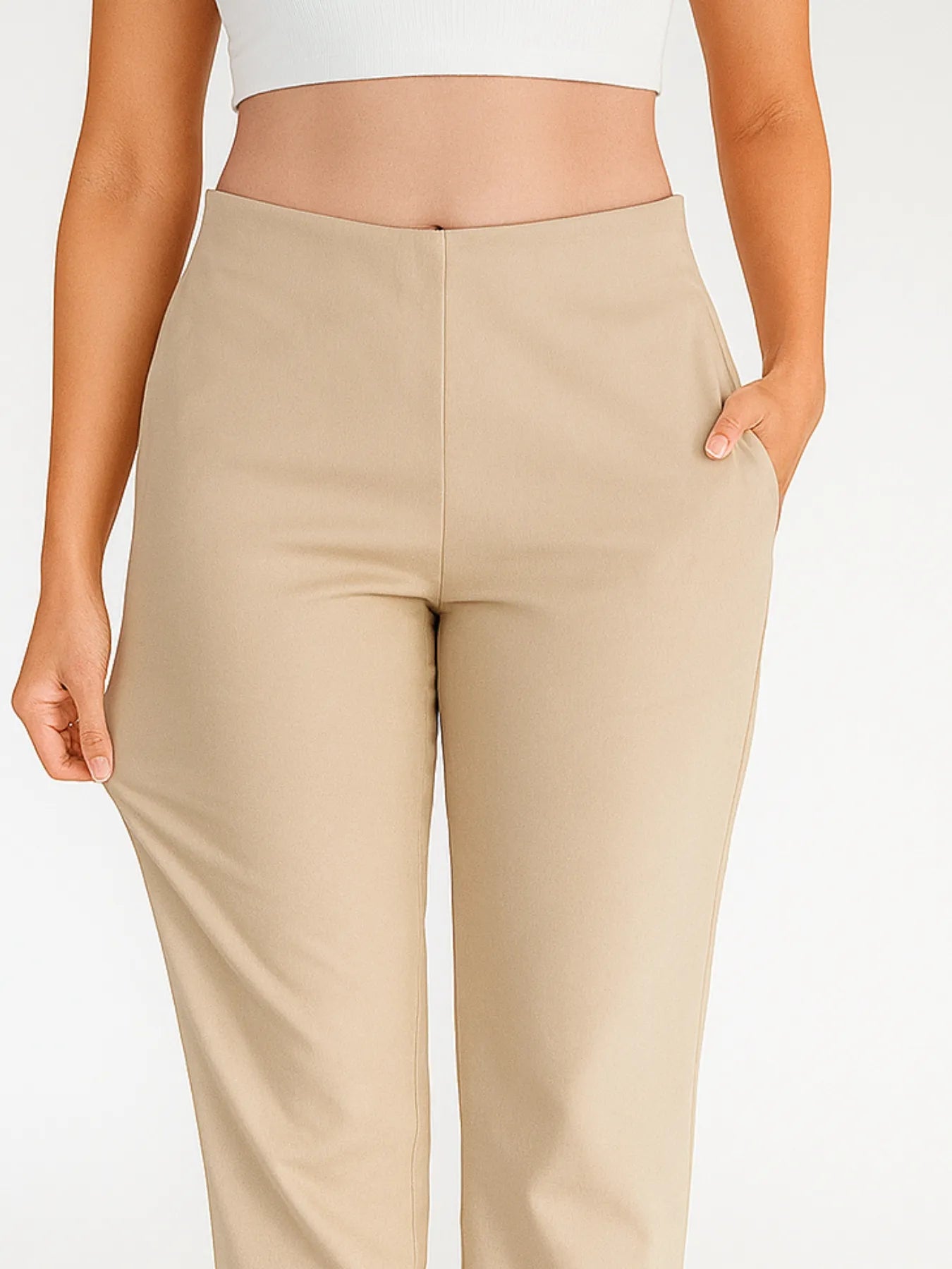 Women Beige Straight Fit Formal Pants