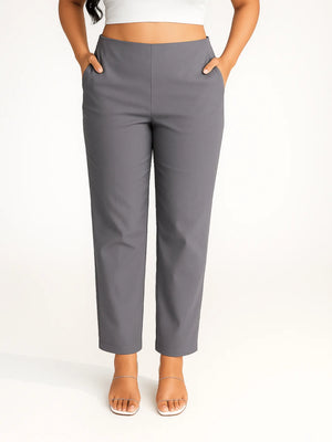 Women German Grey Straight Fit Formal Pants