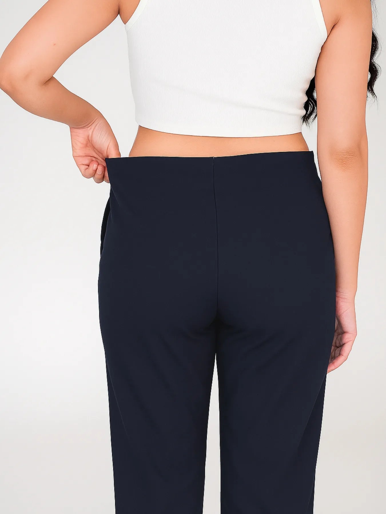 Women Navy Blue Straight Fit Formal Pants
