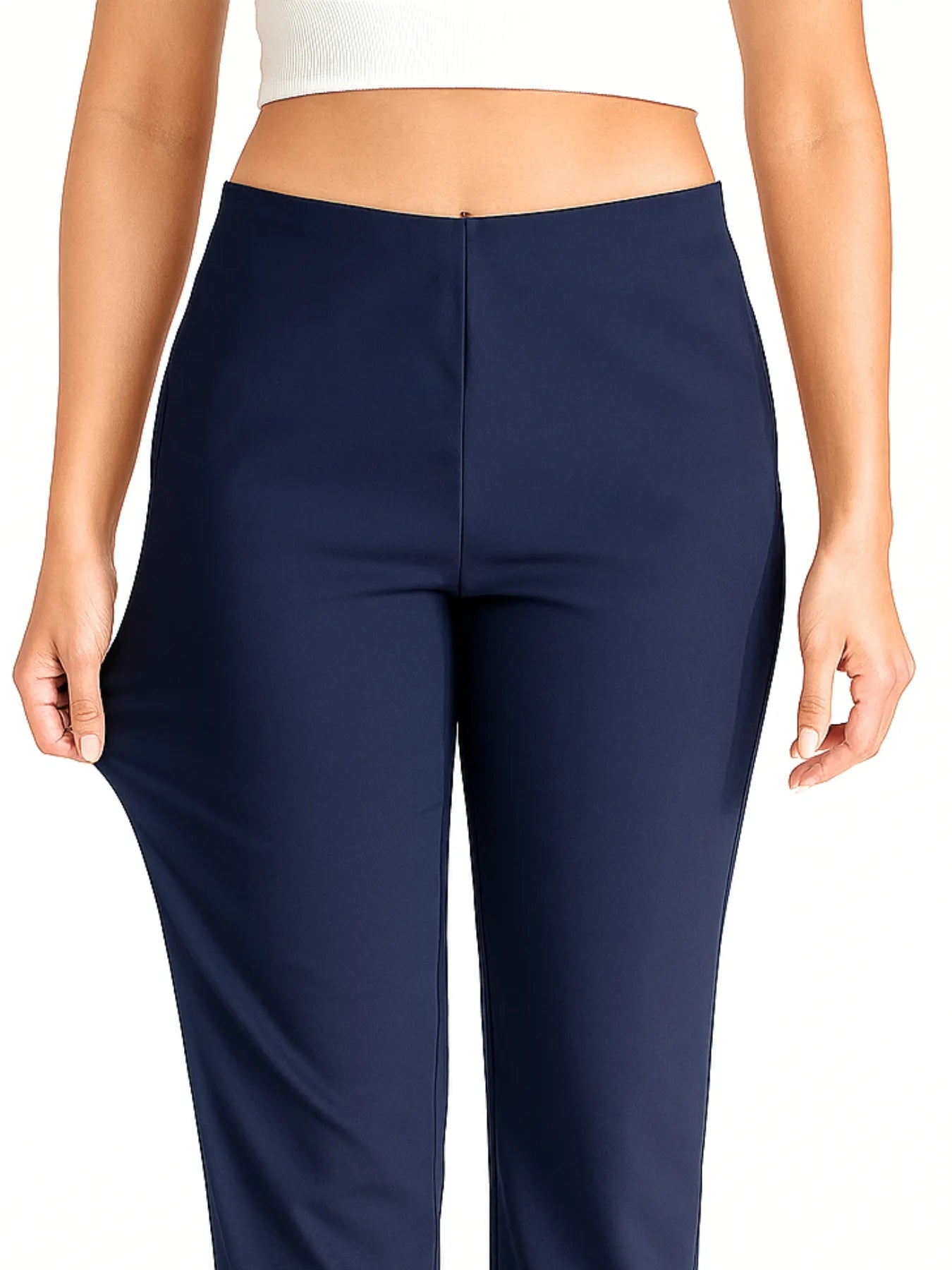 Women Navy Blue Straight Fit Formal Pants