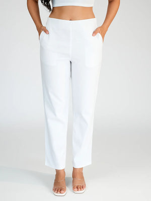 Women White Straight Fit Formal Pants
