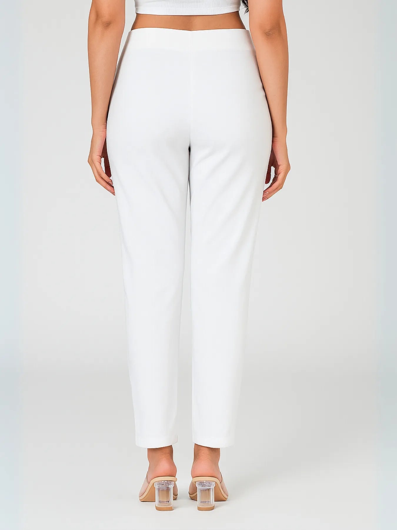Women White Straight Fit Formal Pants