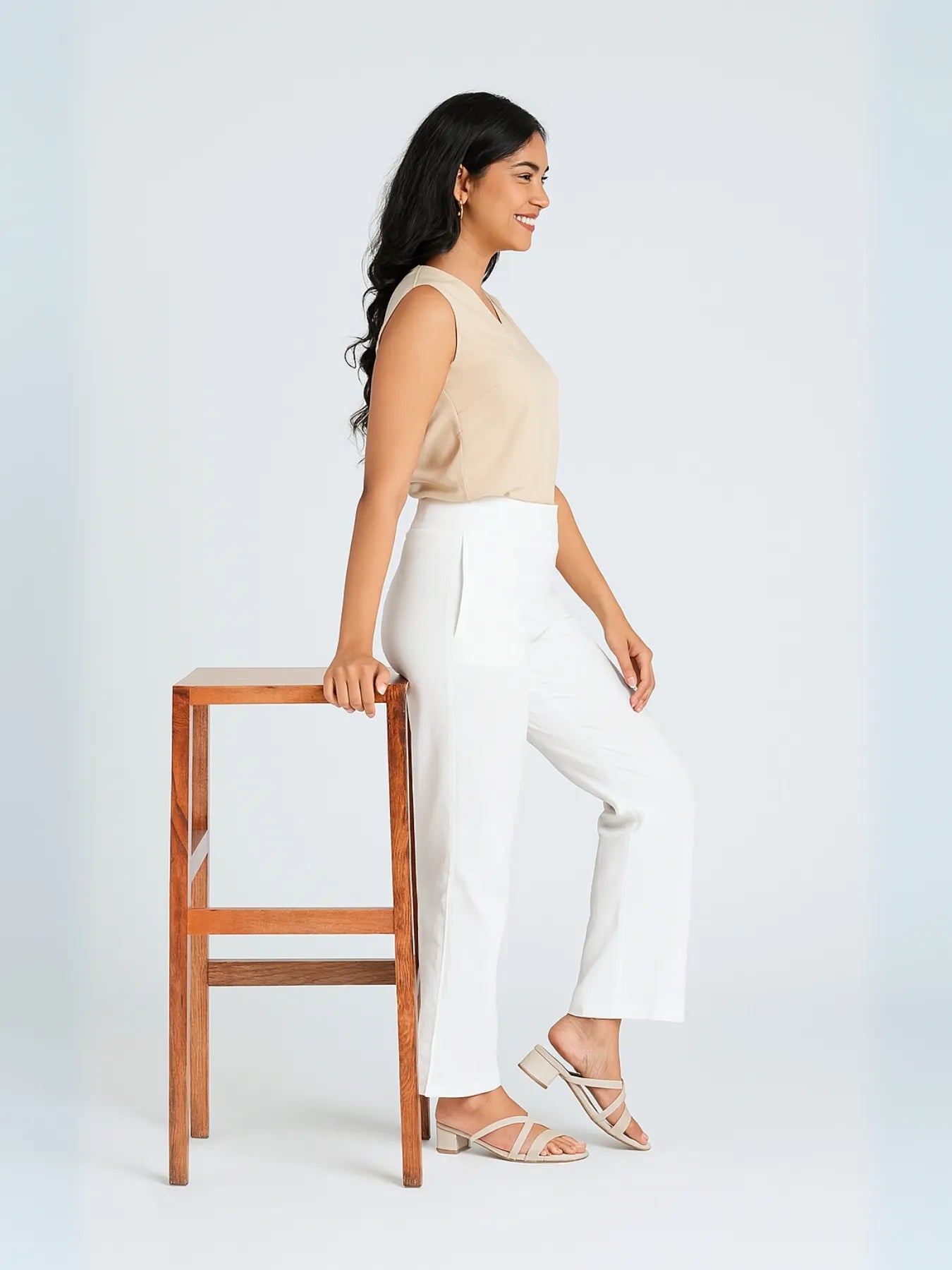 Women White Straight Fit Formal Pants