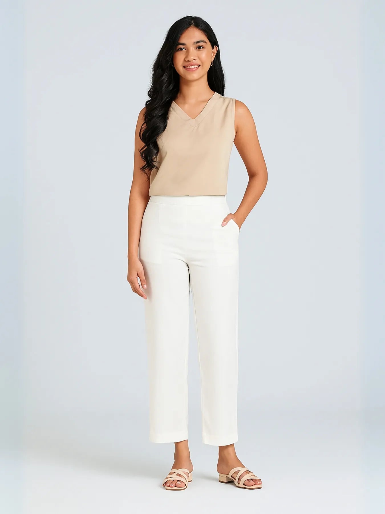 Women White Straight Fit Formal Pants