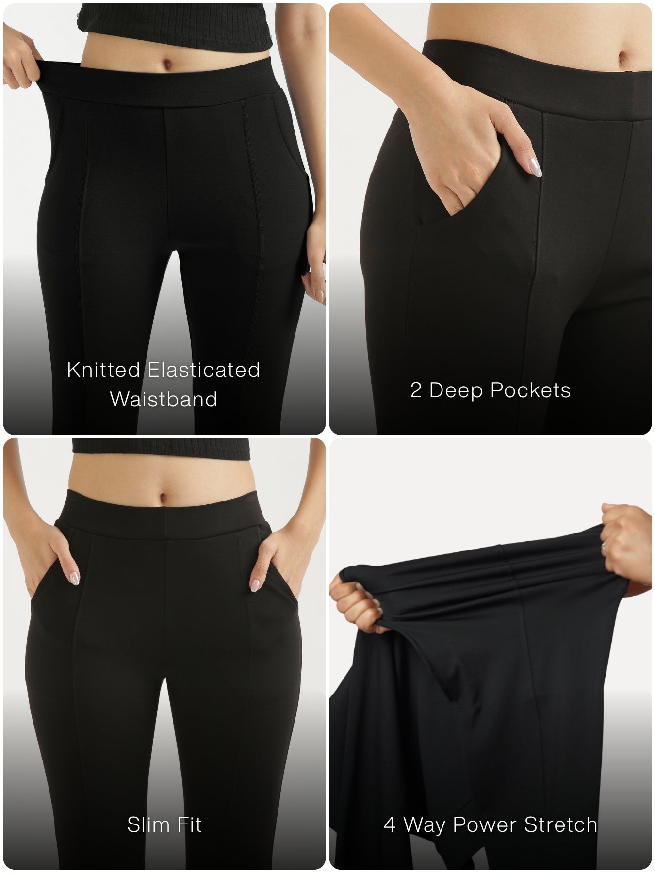 Women Black 4-Way Stretchable Pants