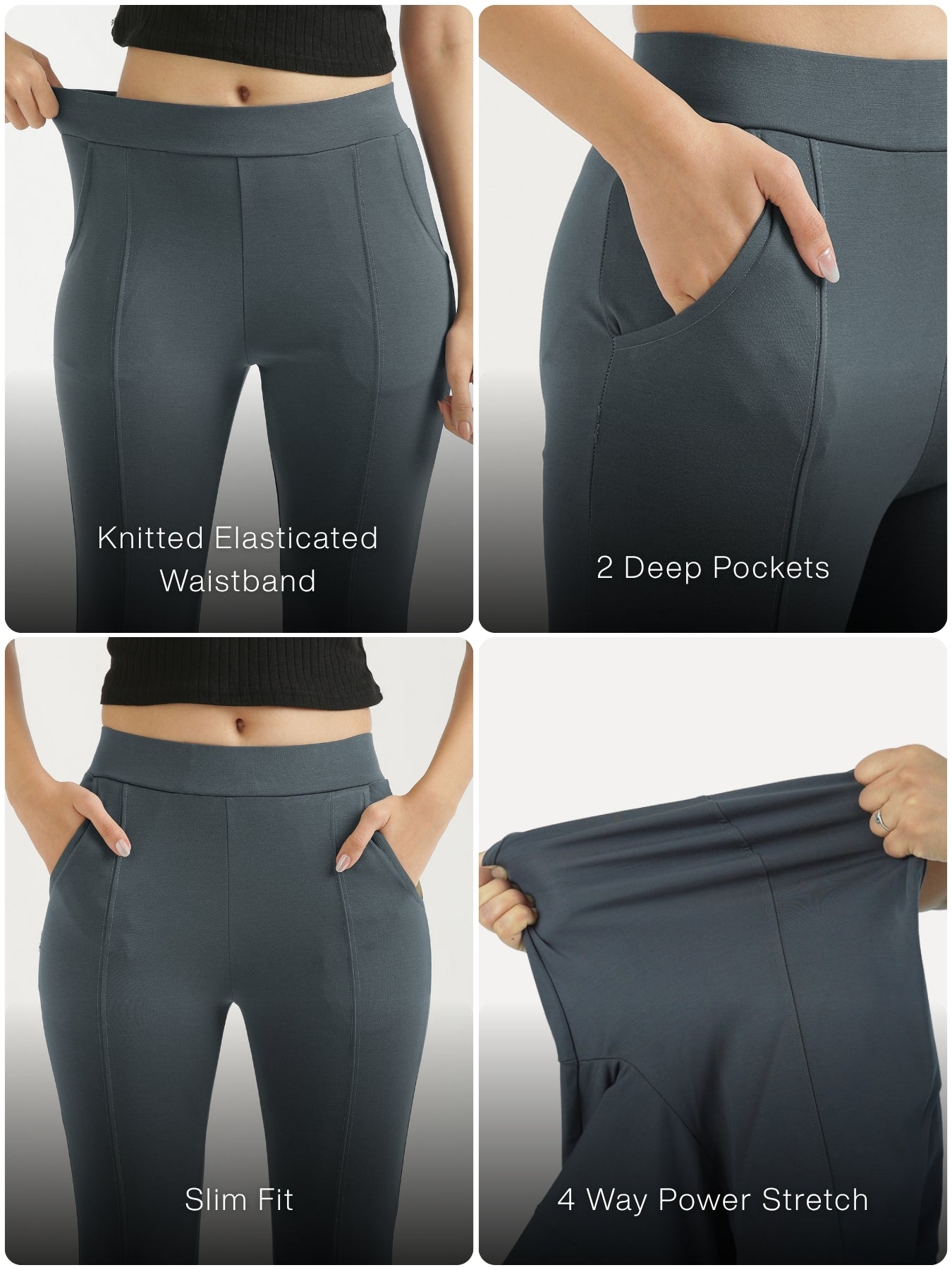 Women Cement Grey 4-Way Stretchable Pants
