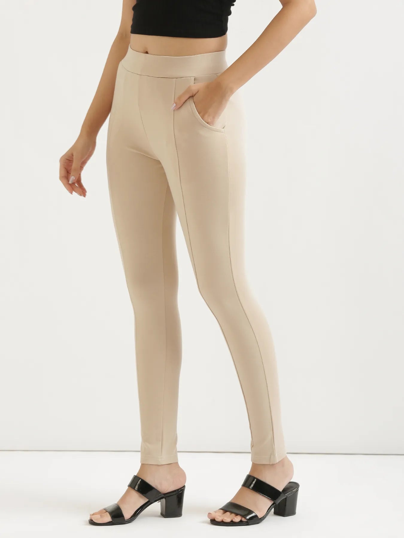 Women Beige 4-Way Stretchable Pants