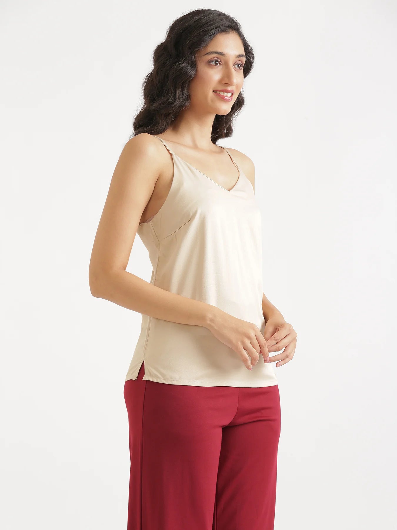 Women Beige Flowy Camisole Top