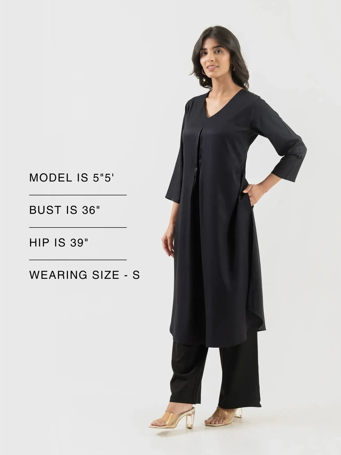 Women Black Flowy Pleated Kurta