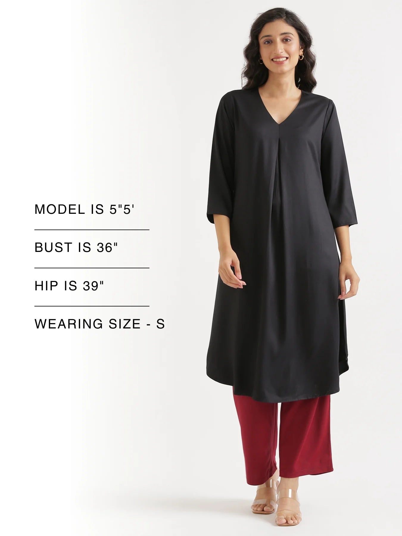 Women Black Flowy Pleated Kurta