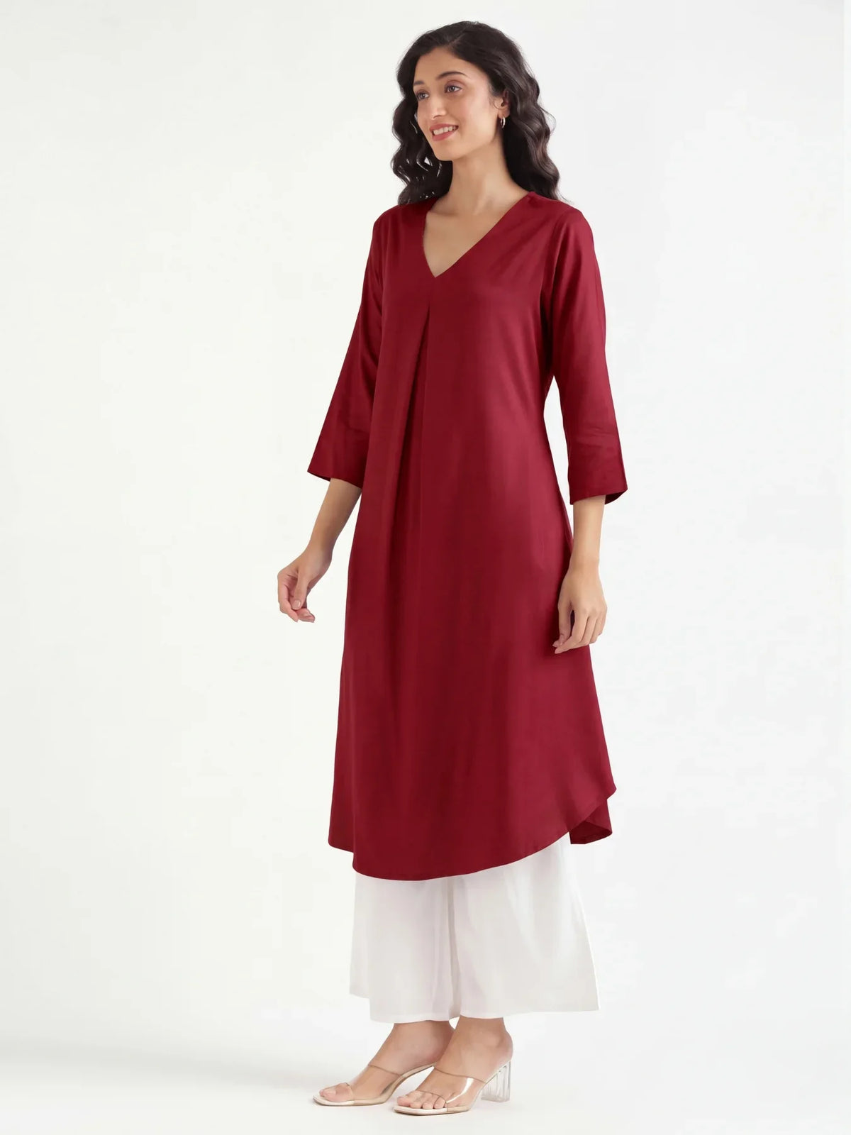 Pick Any 3 Women Flowy Pleated Kurta - Maroon