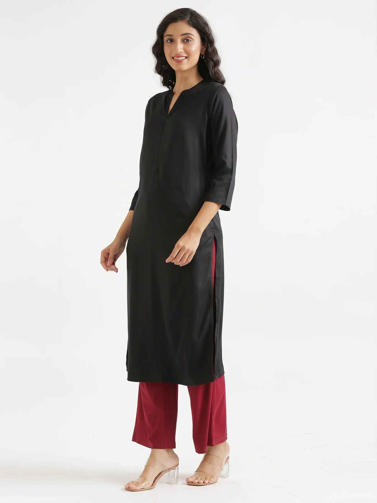 Pick Any 3 Women Flowy Straight Long Kurta - Black
