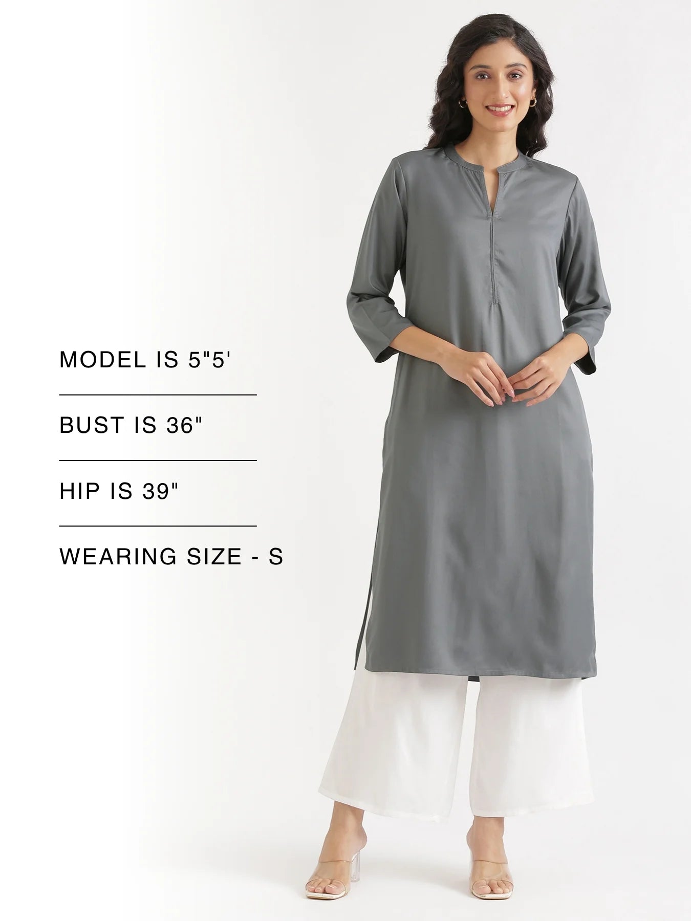 Women Grey Flowy Straight Long Kurta